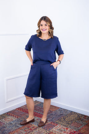 Conjunto Dulce –  Blusa Oversized e Bermuda com Bolsos em Linho Light