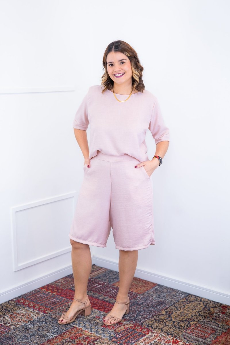 Conjunto Dulce –  Blusa Oversized e Bermuda com Bolsos em Linho Light