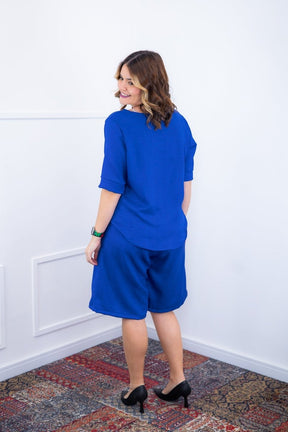 Conjunto Dulce –  Blusa Oversized e Bermuda com Bolsos em Linho Light