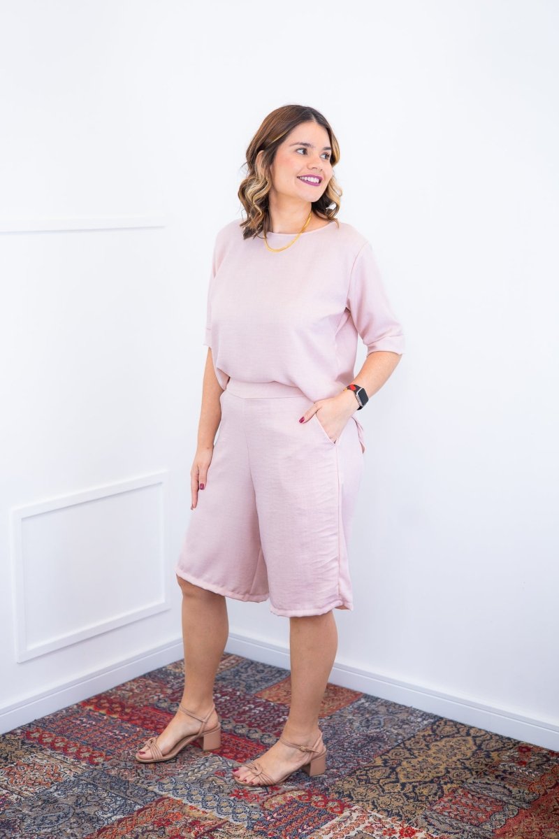 Conjunto Dulce –  Blusa Oversized e Bermuda com Bolsos em Linho Light