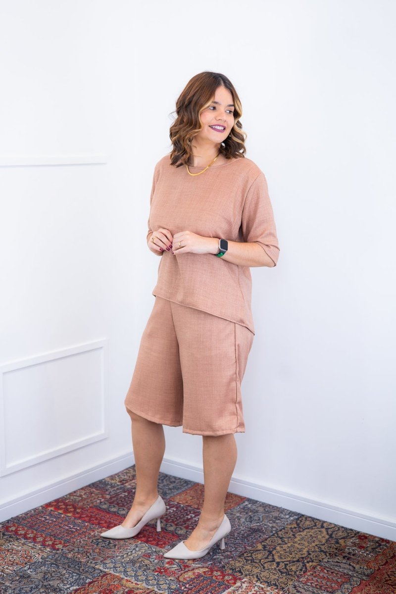 Conjunto Dulce –  Blusa Oversized e Bermuda com Bolsos em Linho Light