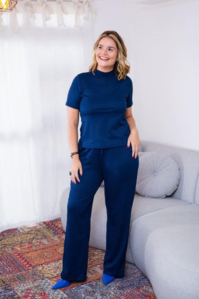 Conjunto Elizabeth - Calça Pantalona em Malha Canelada