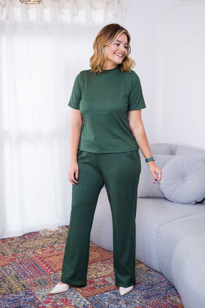 Conjunto Elizabeth - Calça Pantalona em Malha Canelada