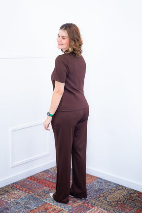 Conjunto Elizabeth - Calça Pantalona em Malha Canelada