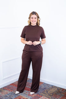 Conjunto Elizabeth - Calça Pantalona em Malha Canelada