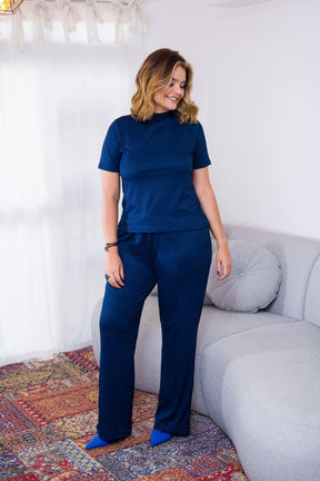 Conjunto Elizabeth - Calça Pantalona em Malha Canelada