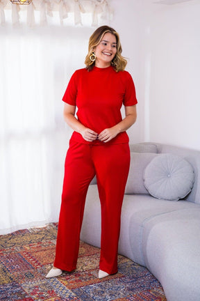 Conjunto Elizabeth - Calça Pantalona em Malha Canelada