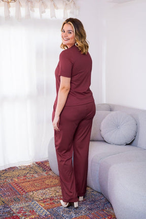 Conjunto Elizabeth - Calça Pantalona em Malha Canelada