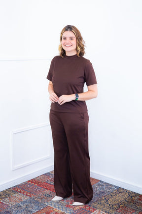 Conjunto Elizabeth - Calça Pantalona em Malha Canelada