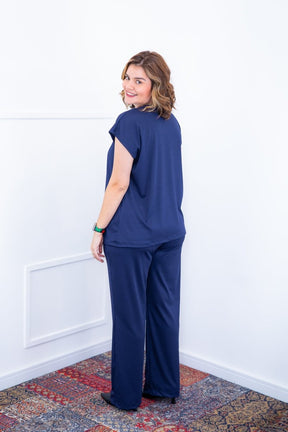 Conjunto Itália - Em Malha Canelada com Colete de Botões e Calça Pantalona