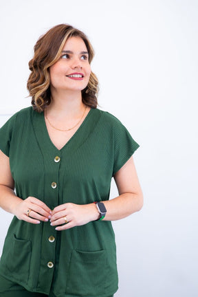 Conjunto Itália - Em Malha Canelada com Colete de Botões e Calça Pantalona