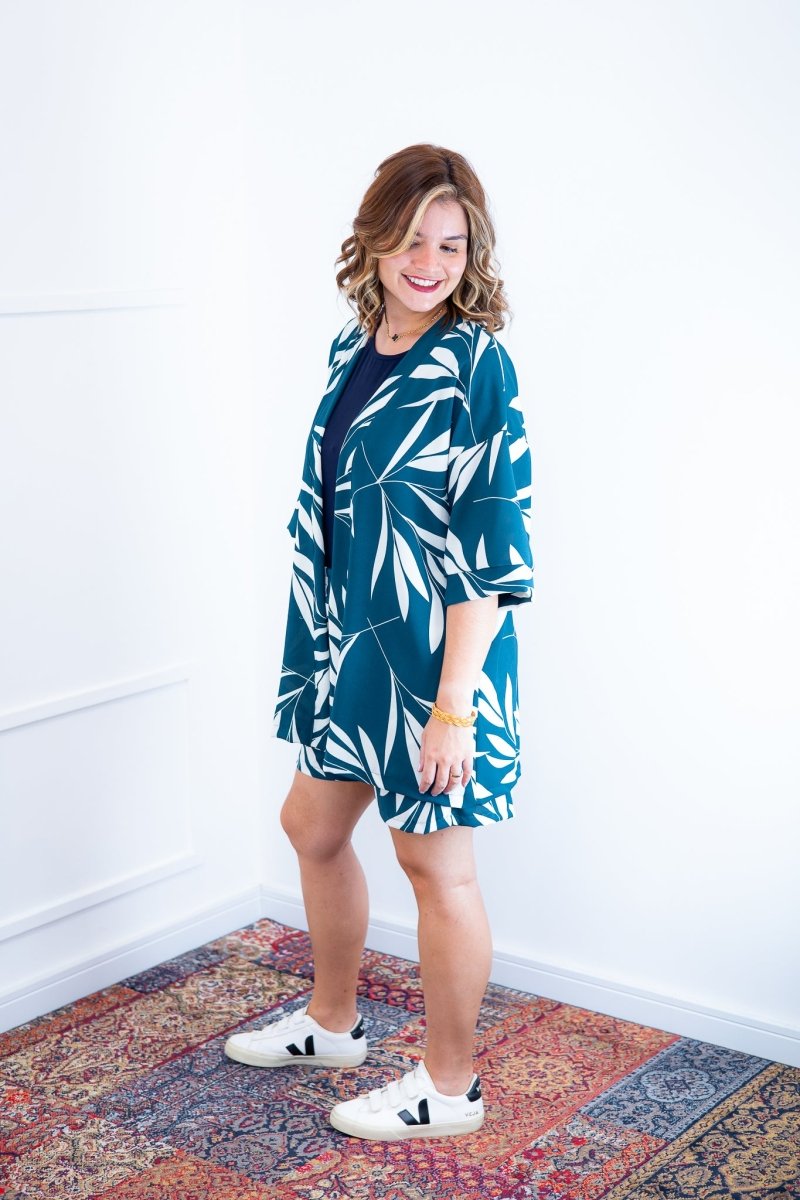 Conjunto Kimono Dora - Oversized Estampado e Bermuda em Crepe