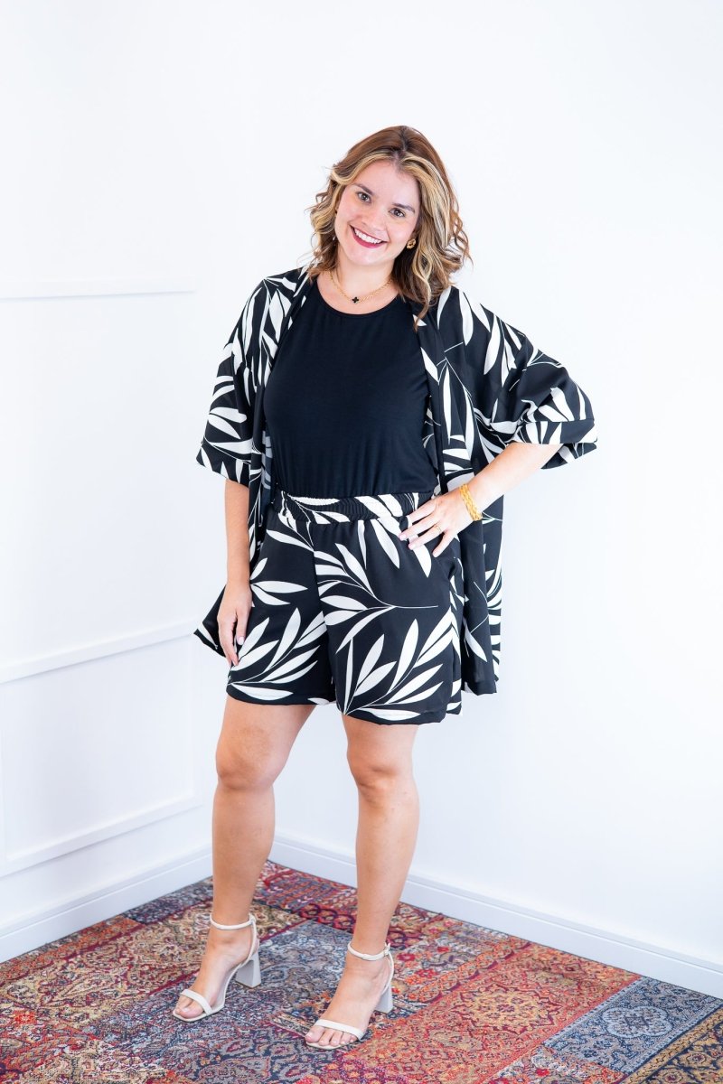Conjunto Kimono Dora - Oversized Estampado e Bermuda em Crepe