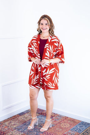 Conjunto Kimono Dora - Oversized Estampado e Bermuda em Crepe
