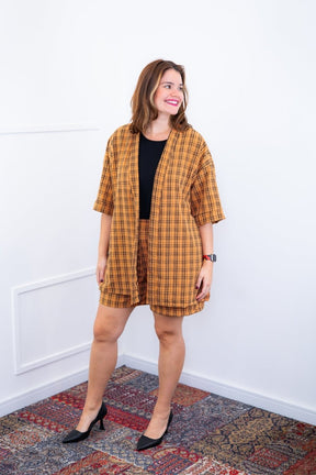 Conjunto Kimono Dora - Oversized Estampado e Bermuda em Crepe