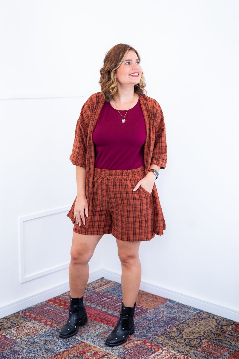 Conjunto Kimono Dora - Oversized Estampado e Bermuda em Crepe
