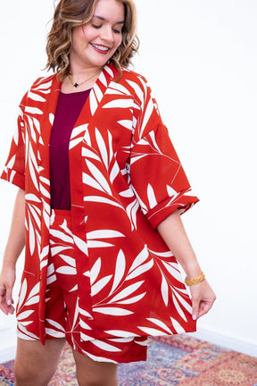 Conjunto Kimono Dora - Oversized Estampado e Bermuda em Crepe