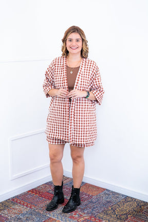 Conjunto Kimono Dora - Oversized Estampado e Bermuda em Crepe