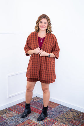 Conjunto Kimono Dora - Oversized Estampado e Bermuda em Crepe