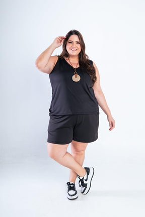 Conjunto Olivia - Bermudinha e Blusa Regata em Malha Confort