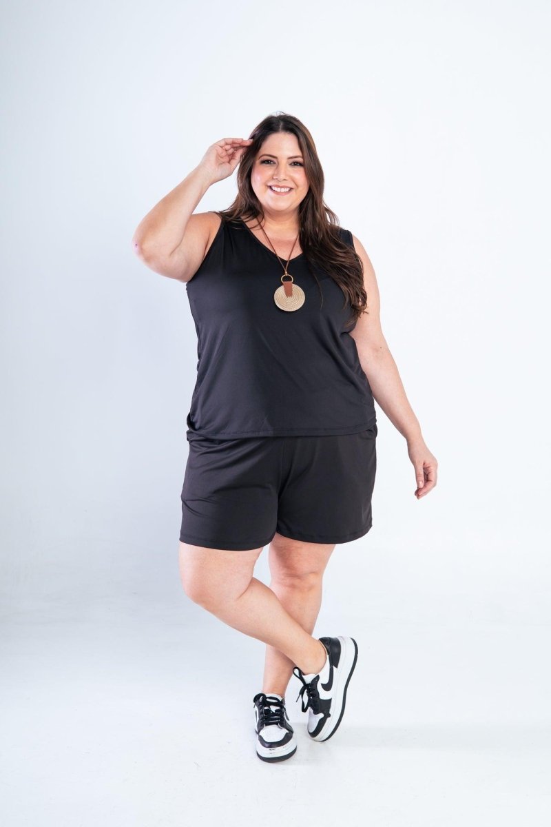 Conjunto Olivia - Bermudinha e Blusa Regata em Malha Confort