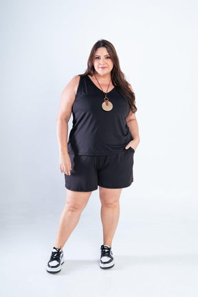 Conjunto Olivia - Bermudinha e Blusa Regata em Malha Confort