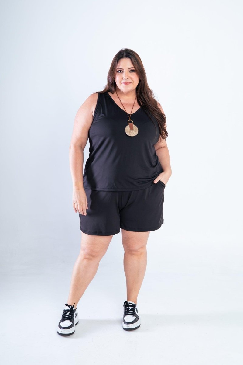 Conjunto Olivia - Bermudinha e Blusa Regata em Malha Confort