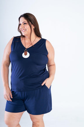 Conjunto Olivia - Bermudinha e Blusa Regata em Malha Confort