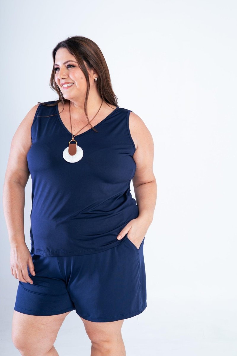 Conjunto Olivia - Bermudinha e Blusa Regata em Malha Confort