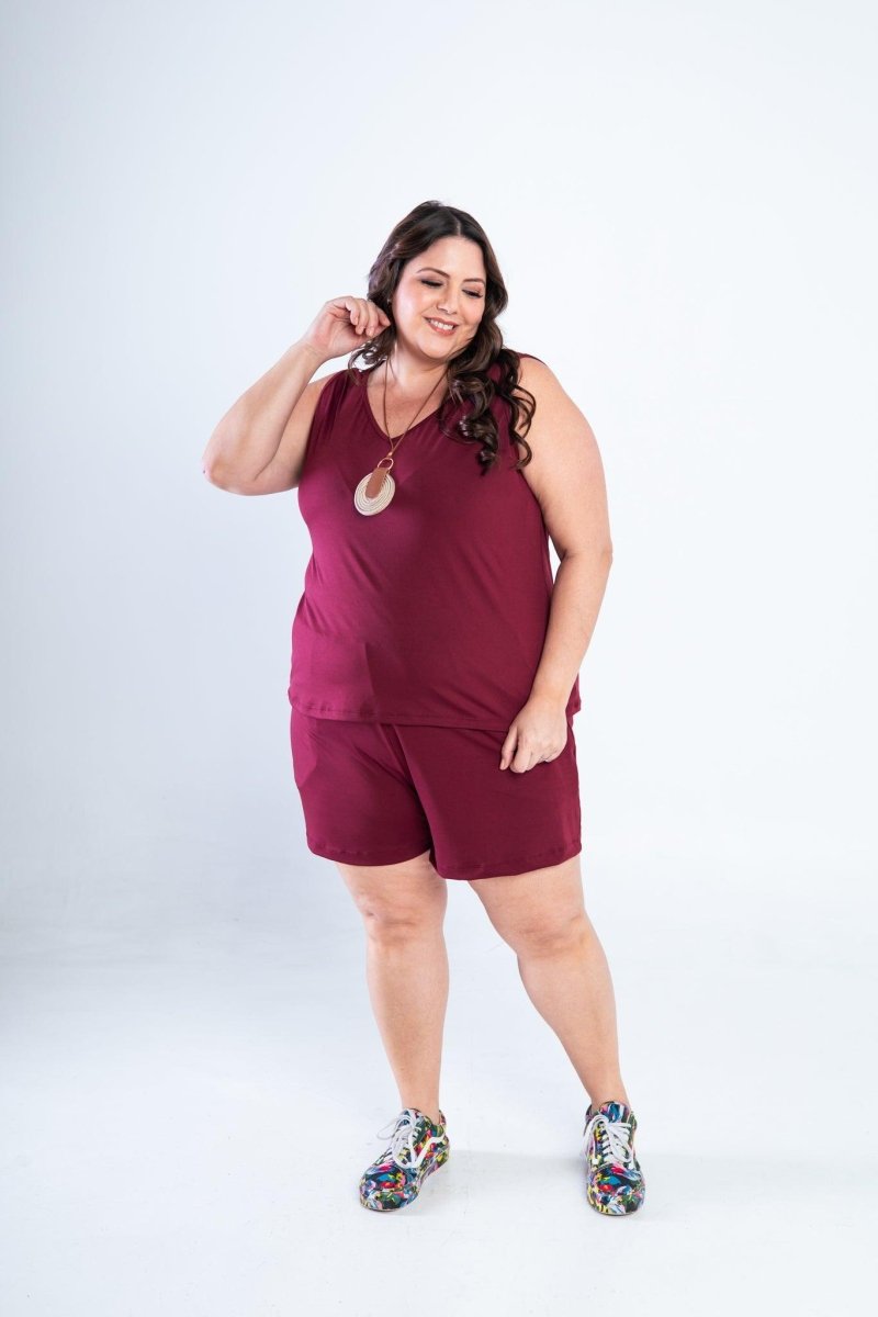 Conjunto Olivia - Bermudinha e Blusa Regata em Malha Confort