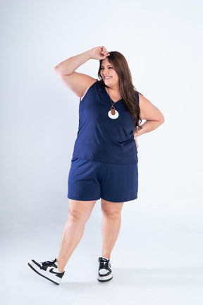 Conjunto Olivia - Bermudinha e Blusa Regata em Malha Confort