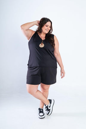 Conjunto Olivia - Bermudinha e Blusa Regata em Malha Confort