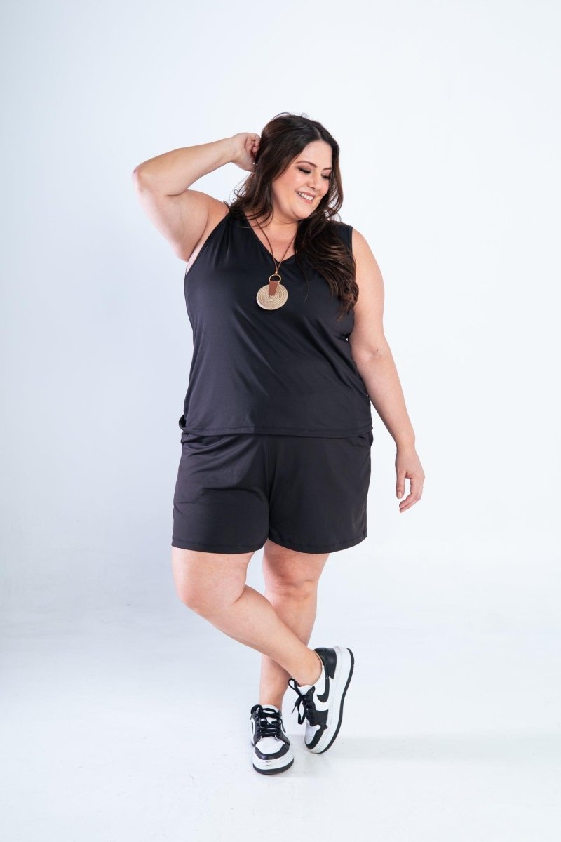 Conjunto Olivia - Bermudinha e Blusa Regata em Malha Confort