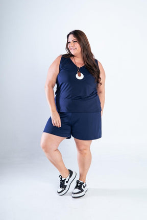 Conjunto Olivia - Bermudinha e Blusa Regata em Malha Confort