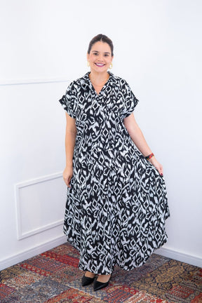 Conjunto Rio – Saia Longa e Blusa com Decote V em Crepe com Caimento Fluido