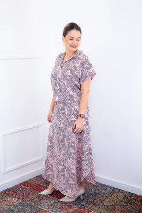 Conjunto Rio – Saia Longa e Blusa com Decote V em Crepe com Caimento Fluido