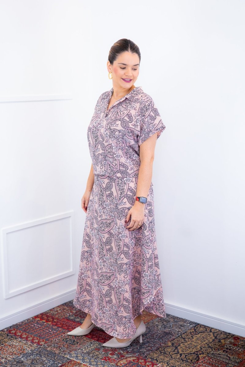 Conjunto Rio – Saia Longa e Blusa com Decote V em Crepe com Caimento Fluido