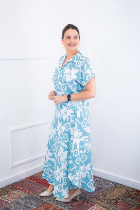 Conjunto Rio – Saia Longa e Blusa com Decote V em Crepe com Caimento Fluido