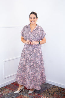 Conjunto Rio – Saia Longa e Blusa com Decote V em Crepe com Caimento Fluido