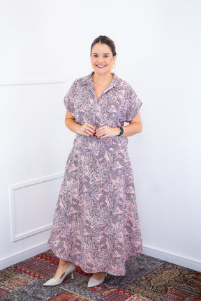 Conjunto Rio – Saia Longa e Blusa com Decote V em Crepe com Caimento Fluido