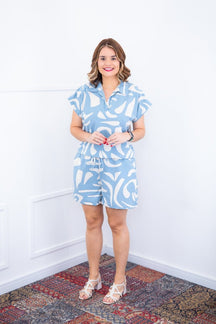 Conjunto Salvador – Bermuda e Blusa em Crepe com Estampa Geométrica