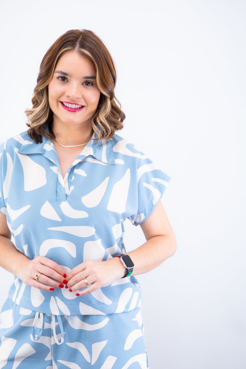 Conjunto Salvador – Bermuda e Blusa em Crepe com Estampa Geométrica