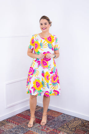 Vestido Sara - Malha Confort Deluxe Midi com Mangas e Bolsos