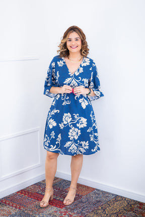 Vestido Sabrina - Decote V Manga Morcego em Viscolinho