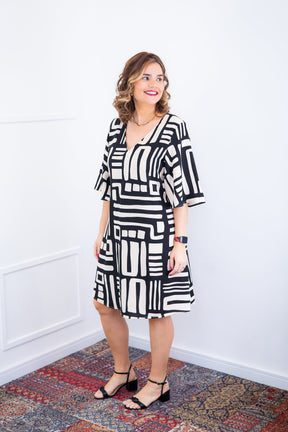 Vestido Sabrina - Decote V Manga Morcego em Viscolinho