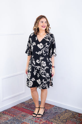 Vestido Sabrina - Decote V Manga Morcego em Viscolinho