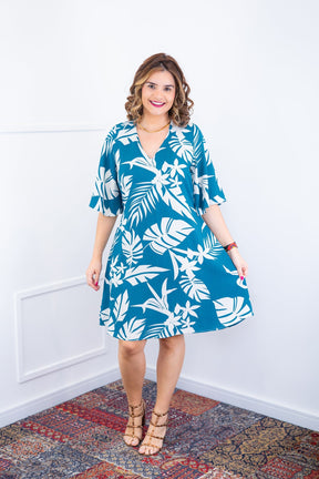 Vestido Sabrina - Decote V Manga Morcego em Viscolinho