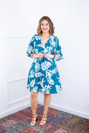 Vestido Sabrina - Decote V Manga Morcego em Viscolinho