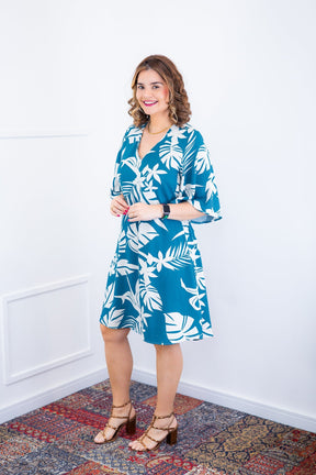 Vestido Sabrina - Decote V Manga Morcego em Viscolinho