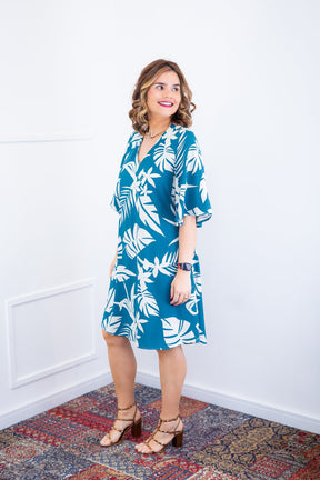 Vestido Sabrina - Decote V Manga Morcego em Viscolinho